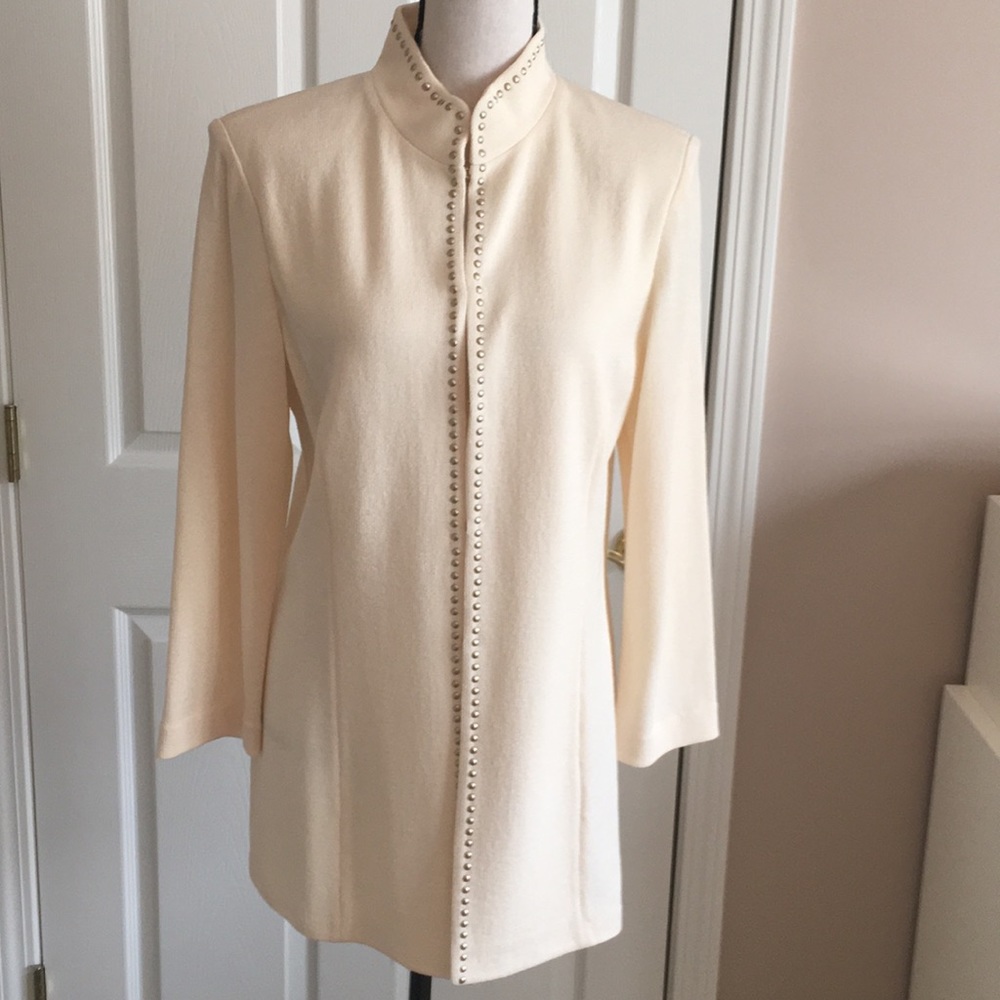 St. John Cream Longline Stud-Trim Jacket